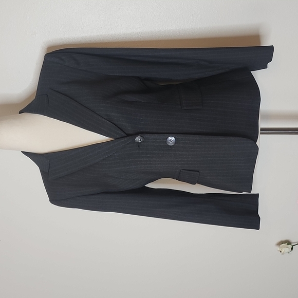 NEW Tahari ASL Pinstripe Charcoal Tailored Jacket Designer Office Blazer Coat - Picture 6 of 15